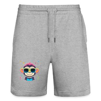 Affen-Neonbrillen - Stanley/Stella Unisex Bio Joggingshorts Trainer  - Grau meliert - Vorne - Nik (191cm) & Marisol (170cm)