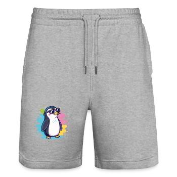 Bunter, cooler Ploppinguin mit Brille - Stanley/Stella Unisex Bio Joggingshorts Trainer  - Grau meliert - Vorne - Nik (191cm) & Marisol (170cm)