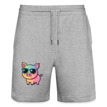 Cochon Coloré Lunettes Cool Soleil - Short de jogging bio TRAINER Stanley/Stella unisexe - gris chiné - Devant - Nik (191cm) & Marisol (170cm)