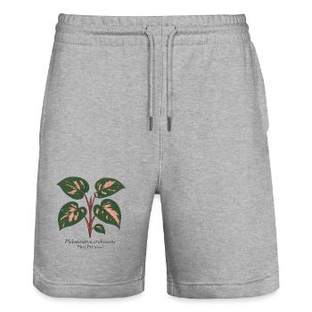 Stylish Plant - Philodendron Pink Princess - Stanley/Stella Trainer Unisex Organic Jogging Shorts - heather grey - Front - Nik (191cm) & Marisol (170cm)