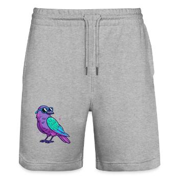 Lila Vogel Neonblaue Brille - Stanley/Stella Unisex Bio Joggingshorts Trainer  - Grau meliert - Vorne - Nik (191cm) & Marisol (170cm)