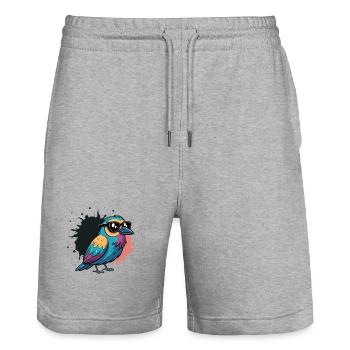 Colorful Bird Cartoon with Glasses - Stanley/Stella Trainer Unisex Organic Jogging Shorts - heather grey - Front - Nik (191cm) & Marisol (170cm)