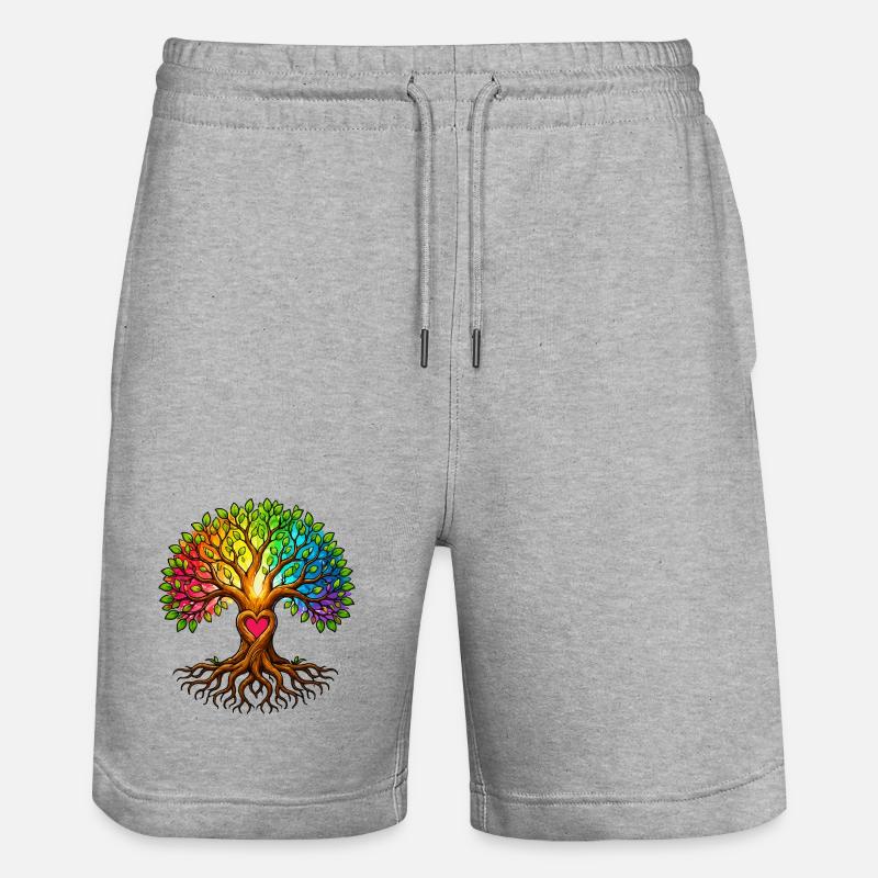 Baumherz Lebensbaum Regenbogen - Stanley/Stella Unisex Bio Joggingshorts Trainer  - Grau meliert