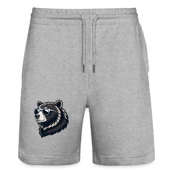 Bear in Graphic Sunglasses - Stanley/Stella Trainer Unisex Organic Jogging Shorts - heather grey - Front - Nik (191cm) & Marisol (170cm)