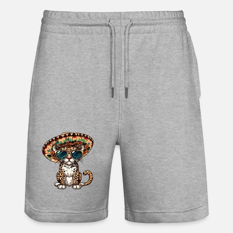 Leopard Comic Lustig Sombrero - Stanley/Stella Unisex Bio Joggingshorts Trainer - Grau meliert