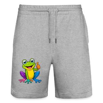 Bunter Frosch Cartoon Daumen Hoch Lustiges Tier  - Stanley/Stella Unisex Bio Joggingshorts Trainer  - Grau meliert - Vorne - Nik (191cm) & Marisol (170cm)