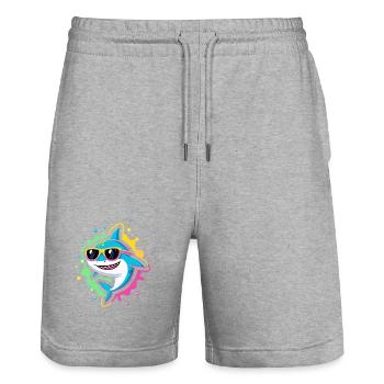Neon Shark Pop Glasses - Stanley/Stella Trainer Unisex Organic Jogging Shorts - heather grey - Front - Nik (191cm) & Marisol (170cm)
