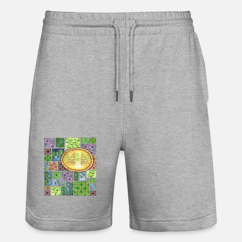 Bali temple on pattern patchwork - Stanley/Stella Unisex Bio Joggingshorts Trainer  - Grau meliert