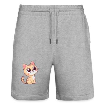 Chaton curieux pastel - Short de jogging bio TRAINER Stanley/Stella unisexe - gris chiné - Devant - Nik (191cm) & Marisol (170cm)