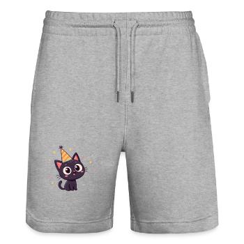 Black Cat Party Hat - Stanley/Stella Trainer Unisex Organic Jogging Shorts - heather grey - Front - Nik (191cm) & Marisol (170cm)