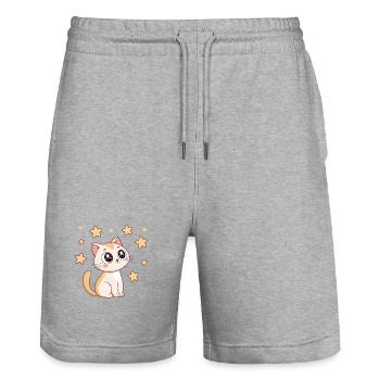 Kawaii Star Cat - Stanley/Stella Trainer Unisex Organic Jogging Shorts - heather grey - Front - Nik (191cm) & Marisol (170cm)