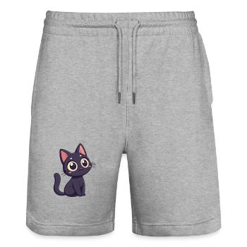 Chat noir kawaii aux yeux énormes - Short de jogging bio TRAINER Stanley/Stella unisexe - gris chiné - Devant - Nik (191cm) & Marisol (170cm)