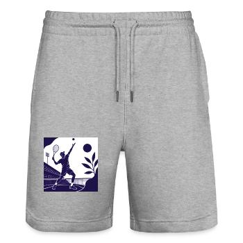 TENNIS WORLD - bg tennis AI Generated - Stanley/Stella Trainer Unisex Organic Jogging Shorts - heather grey - Front - Nik (191cm) & Marisol (170cm)