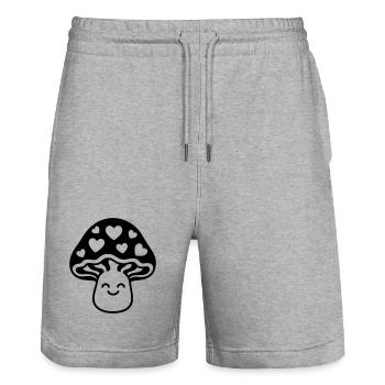 Süßer Pilz mit Herzen und Gesicht - Stanley/Stella Unisex Bio Joggingshorts Trainer  - Grau meliert - Vorne - Nik (191cm) & Marisol (170cm)