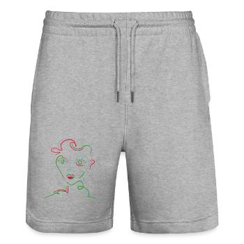 Neon Line Portrait - Stanley/Stella Trainer Unisex Organic Jogging Shorts - heather grey - Front - Nik (191cm) & Marisol (170cm)
