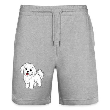 Malteser Hund weiß - Stanley/Stella Unisex Bio Joggingshorts Trainer  - Grau meliert - Vorne - Nik (191cm) & Marisol (170cm)