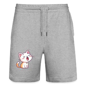 Chat chanteur kawaii pastel - Short de jogging bio TRAINER Stanley/Stella unisexe - gris chiné - Devant - Nik (191cm) & Marisol (170cm)