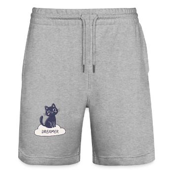 Rêveur chat sur nuage - Short de jogging bio TRAINER Stanley/Stella unisexe - gris chiné - Devant - Nik (191cm) & Marisol (170cm)