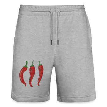 Mosaic Chili Trio - Stanley/Stella Trainer Unisex Organic Jogging Shorts - heather grey - Front - Nik (191cm) & Marisol (170cm)