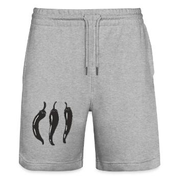 Three Chili Line Art - Stanley/Stella Trainer Unisex Organic Jogging Shorts - heather grey - Front - Nik (191cm) & Marisol (170cm)