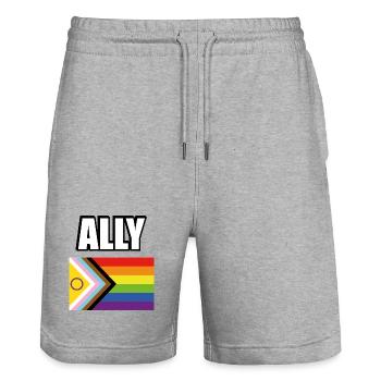 Inclusive Pride Flag Gay Ally - Stanley/Stella Trainer Unisex Organic Jogging Shorts - heather grey - Front - Nik (191cm) & Marisol (170cm)