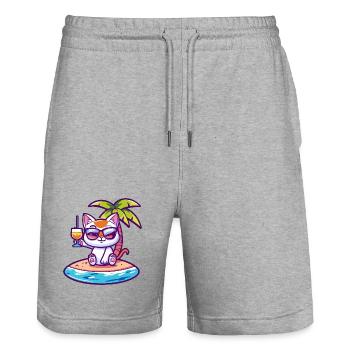 Palmier d’été félin - Short de jogging bio TRAINER Stanley/Stella unisexe - gris chiné - Devant - Nik (191cm) & Marisol (170cm)