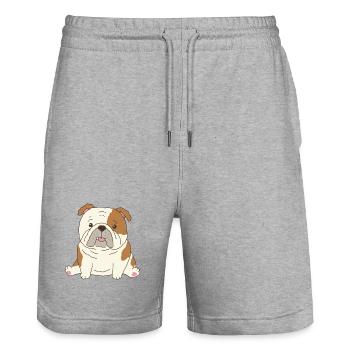 Bouledogue anglais mignon - Short de jogging bio TRAINER Stanley/Stella unisexe - gris chiné - Devant - Nik (191cm) & Marisol (170cm)