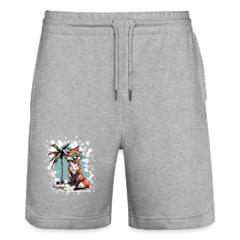 Fuchs Sommer Comic - Stanley/Stella Unisex Bio Joggingshorts Trainer  - Grau meliert - Vorne - Nik (191cm) & Marisol (170cm)