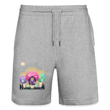 Ballon-Eule im Sternenwald - Stanley/Stella Unisex Bio Joggingshorts Trainer  - Grau meliert - Vorne - Nik (191cm) & Marisol (170cm)