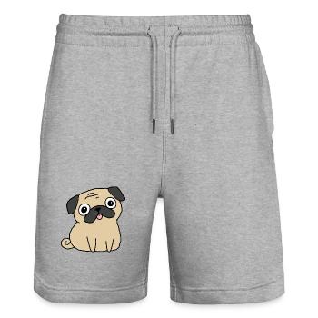 Mignon chiot Kawaii Pug Dog - Short de jogging bio TRAINER Stanley/Stella unisexe - gris chiné - Devant - Nik (191cm) & Marisol (170cm)