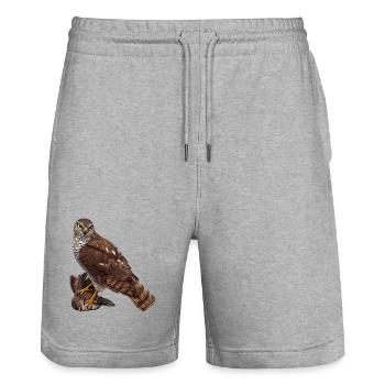 Falcon with sparrow - Stanley/Stella Trainer Unisex Organic Jogging Shorts - heather grey - Front - Nik (191cm) & Marisol (170cm)