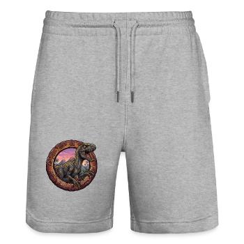 Velociraptor in the volcanic ring at sunset - Stanley/Stella Trainer Unisex Organic Jogging Shorts - heather grey - Front - Nik (191cm) & Marisol (170cm)