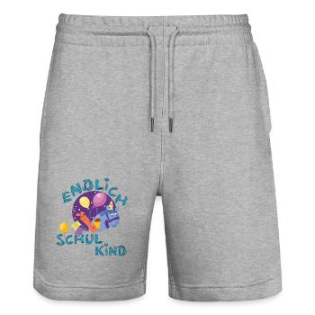 Schulkind  - Stanley/Stella Unisex Bio Joggingshorts Trainer  - Grau meliert - Vorne - Nik (191cm) & Marisol (170cm)