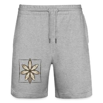 Earth-toned Flower Star Pattern - Stanley/Stella Trainer Unisex Organic Jogging Shorts - heather grey - Front - Nik (191cm) & Marisol (170cm)