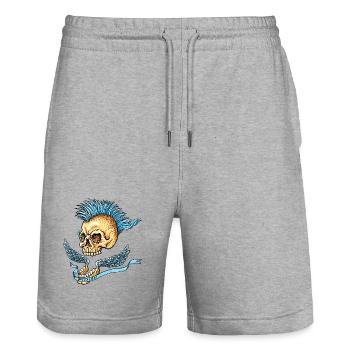 Punk_Skull - Stanley/Stella Trainer Unisex Organic Jogging Shorts - heather grey - Front - Nik (191cm) & Marisol (170cm)