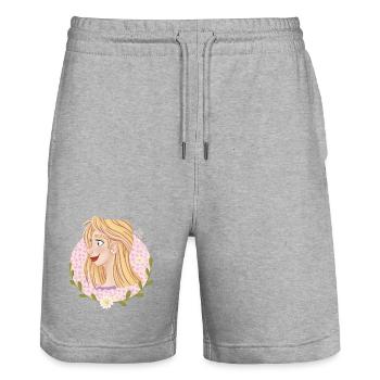 Portrait de fleurs pastel - Short de jogging bio TRAINER Stanley/Stella unisexe - gris chiné - Devant - Nik (191cm) & Marisol (170cm)