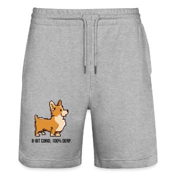 8-Bit Pixel Corgi T-Shirt - Stanley/Stella Unisex Bio Joggingshorts Trainer  - Grau meliert - Vorne - Nik (191cm) & Marisol (170cm)