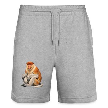 Proboscis monkey - Stanley/Stella Trainer Unisex Organic Jogging Shorts - heather grey - Front - Nik (191cm) & Marisol (170cm)