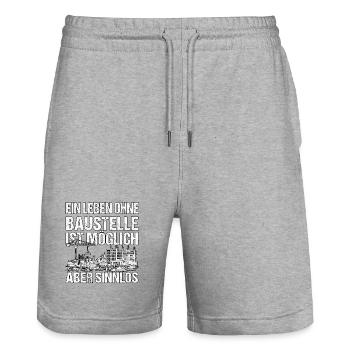 Lustiges Bauarbeiter Design - Stanley/Stella Unisex Bio Joggingshorts Trainer  - Grau meliert - Vorne - Nik (191cm) & Marisol (170cm)