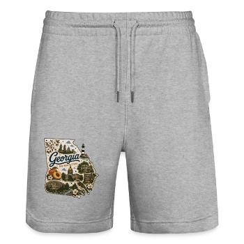 Georgia Peach State Vintage-Kartenaufkleber - Stanley/Stella Unisex Bio Joggingshorts Trainer  - Grau meliert - Vorne - Nik (191cm) & Marisol (170cm)