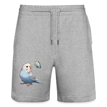 Wellensittich mit Schmetterling - Stanley/Stella Unisex Bio Joggingshorts Trainer  - Grau meliert - Vorne - Nik (191cm) & Marisol (170cm)