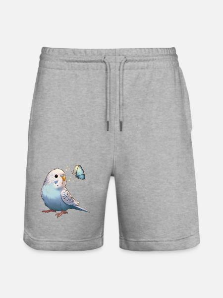 Wellensittich mit Schmetterling - Stanley/Stella Unisex Bio Joggingshorts Trainer  - Grau meliert