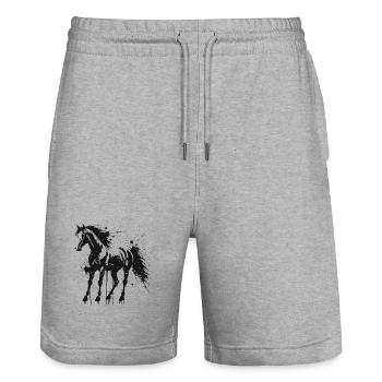 Pferdeschwarzer Farbspritzer - Stanley/Stella Unisex Bio Joggingshorts Trainer  - Grau meliert - Vorne - Nik (191cm) & Marisol (170cm)
