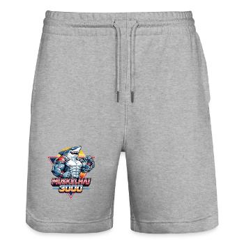 Muskelhai 3000 – Retro 80s Shark - Stanley/Stella Unisex Bio Joggingshorts Trainer  - Grau meliert - Vorne - Nik (191cm) & Marisol (170cm)
