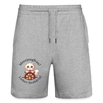 Meerjungfrau? Lieber Seebärin! - Stanley/Stella Unisex Bio Joggingshorts Trainer  - Grau meliert - Vorne - Nik (191cm) & Marisol (170cm)