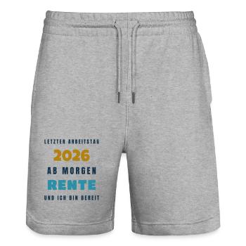 Letzter Arbeitstag 2026 ab morgen Rente - Gift - Stanley/Stella Unisex Bio Joggingshorts Trainer  - Grau meliert - Vorne - Nik (191cm) & Marisol (170cm)