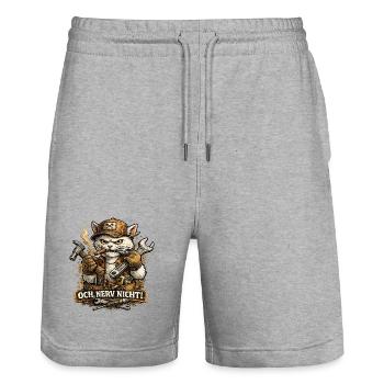 Zorniger Handwerkerkater mit Werkzeug - Stanley/Stella Unisex Bio Joggingshorts Trainer  - Grau meliert - Vorne - Nik (191cm) & Marisol (170cm)