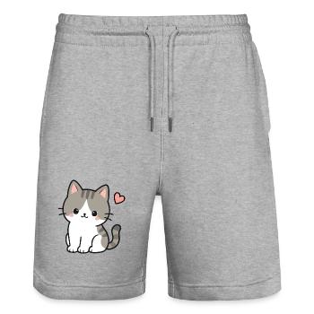 Süßes Kawaii-Kätzchen mit rosa Herz - Stanley/Stella Unisex Bio Joggingshorts Trainer  - Grau meliert - Vorne - Nik (191cm) & Marisol (170cm)