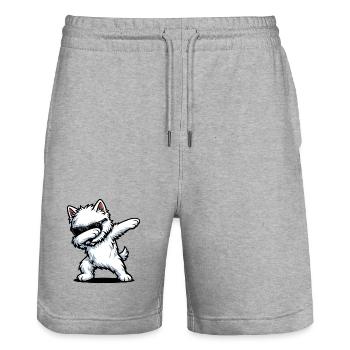 Dabbing West Highland White Terrier - Stanley/Stella Trainer Unisex Organic Jogging Shorts - heather grey - Front - Nik (191cm) & Marisol (170cm)