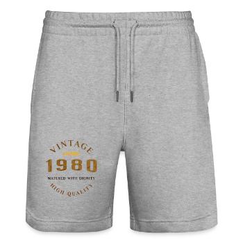 Matured With Dignity 1980 Retro Look Design - Stanley/Stella Trainer Unisex Organic Jogging Shorts - heather grey - Front - Nik (191cm) & Marisol (170cm)